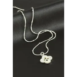 Çiçek Sedef Lüks Çelik Kolye-Gümüş Rengi