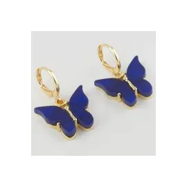 Kelebek Figürlü Polyester Küpe-Mavi