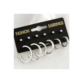 12 Adet Ezme Halka Küpe-Gümüş Rengi