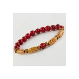 Ceyt Ahşap Trend Yeni Sezon Doğaltaşlı Bileklik-Kırmızı