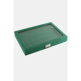 Cam Kapaklı Anfora Kumaş Kelepçe Yüzük Standı 24X34 Cm-Yeşil