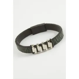 Zikzak Kaliteli Mıknatıslı Suni Deri Bileklik-Yeşil