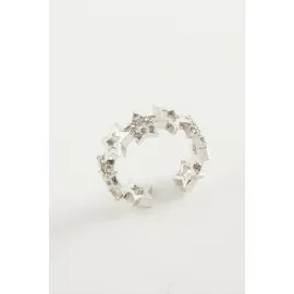 Yıldız Zirkon Taşlı Yüzük-Gümüş Rengi