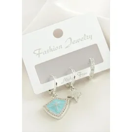 3 Adet Yıldız Zirkon Taşlı Küpe-Gümüş Rengi