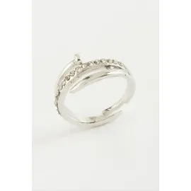 Çivi Taşlı Yüzük-Gümüş Rengi