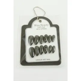 Desenli Mina Beauty Kedi Gözü Takma Tırnak-Siyah