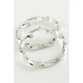 Burgulu Halka Küpe 6 cm-Gümüş Rengi