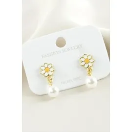 Papatya Mineli İnci Küpe-Sarı