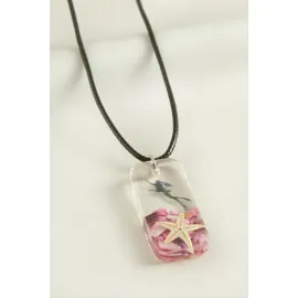 Deniz Yıldızı Dikdörtgen Epoksi Kolye-Pembe
