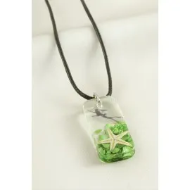 Deniz Yıldızı Dikdörtgen Epoksi Kolye-Yeşil