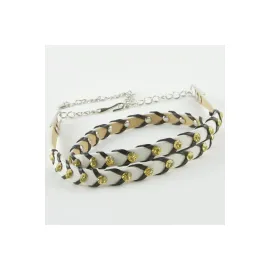 Örgülü Deri Taşlı Kemer-Siyah