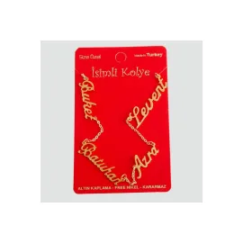 Kişiye Özel Dört İsim Yazılı Kolye-Sarı