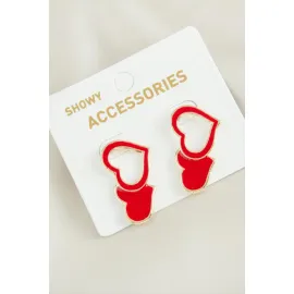 Kalp Yeni Sezon Mineli Küpe-Kırmızı