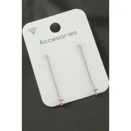 Kalp Suyolu Taşlı Küpe-Pembe