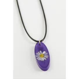 Papatya Oval Epoksi Kolye-Mor