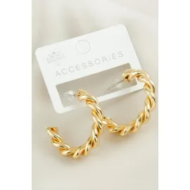 Burgulu Trend Halka Metal Küpe-Sarı