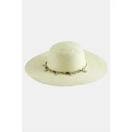 Üçgen Deniz Kabuğu Hasır Şapka-Krem