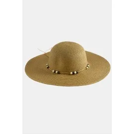 Boncuk Hasır Şapka-Pudra Rengi