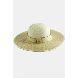 Şeritli Hasır Şapka-Bej