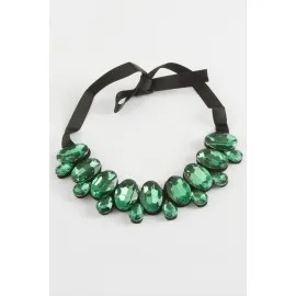 Oval Taşlı Yaka Kolye-Antrasit