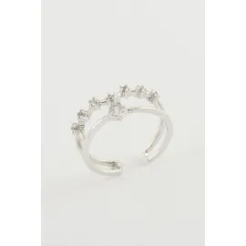 Yıldız Zirkon Taşlı Yüzük-Gümüş Rengi