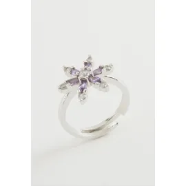 Lotus Zirkon Taşlı Yüzük-Gümüş Rengi