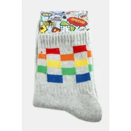 Satranç Desenli Kolej Çorap 8X28-Gri