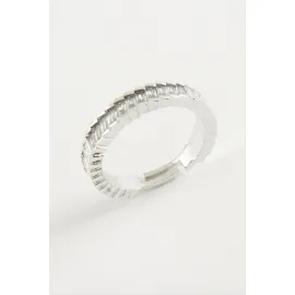 Baget Taşlı Metal Yüzük-Gümüş Rengi