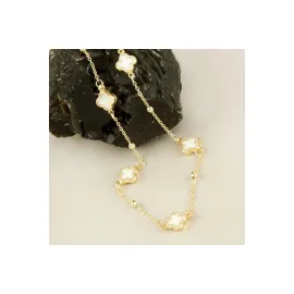 Çiçek Mineli Yeni Sezon Zincir Kolye 45 cm-Beyaz