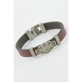 Ay Yıldız Suni Deri Bileklik-Bordo