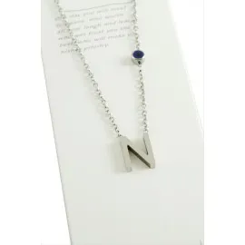 Gümüş Renkli Harfli Çelik Kolye-N