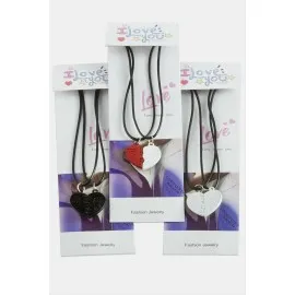 Kalp Uçlu Çift Kolye-Siyah