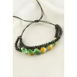 3Lü Kristal Boncuk Zincirli Bileklik-Yeşil