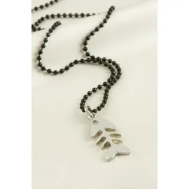 Kılçık Top Zincirli Erkek Kolye-Siyah