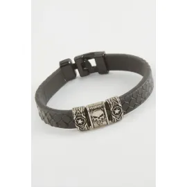 Kuru Kafa Kaliteli Suni Deri Bileklik-Siyah