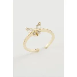 Kelebek Zirkon Taşlı Yüzük-Gümüş Rengi