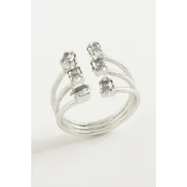 Oval Zirkon Taşlı Yüzük-Gümüş Rengi