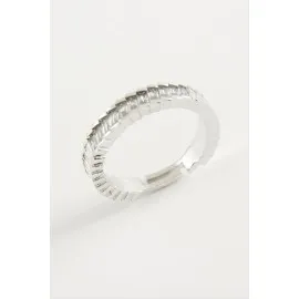 Baget Taşlı Metal Yüzük-Gümüş Rengi