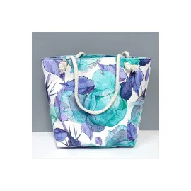 Yaprak Desenli Plaj Çantası-Su Yeşili