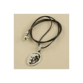 Atatürk Metal Vinlex Deri Kolye-Gümüş Rengi