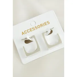 Kare Yeni Sezon Metal Küpe-Gümüş Rengi