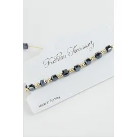 Küp Top Metal Kristal Bileklik-Antrasit