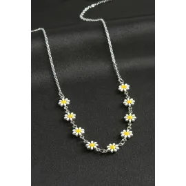 Papatya Mineli Kolye-Gümüş Rengi