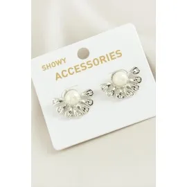 Çiçek Trend İnci Küpe-Gümüş Rengi