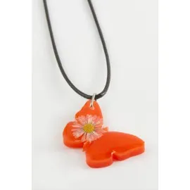 Kelebek Oval Epoksi Kolye-Turuncu