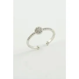 Yuvarlak Zirkon Taşlı Yüzük-Gümüş Rengi