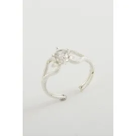 Kalp Tek Taşlı Yüzük-Gümüş Rengi