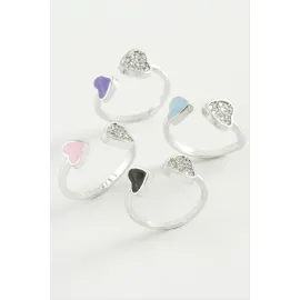 Kalp Taşlı Mineli Eklem Yüzük-Gümüş Rengi