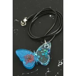 Sultan Otu Kelebek Epoksi Kolye-Mavi