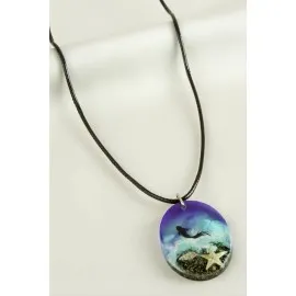 Deniz Yıldızı Oval Epoksi Kolye-Mor